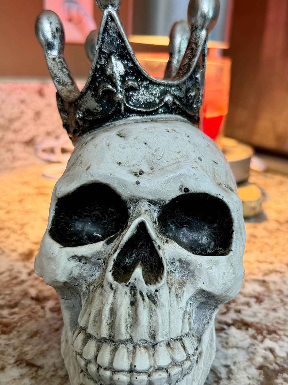 Crowned Skull Decorative Statue - White and Black